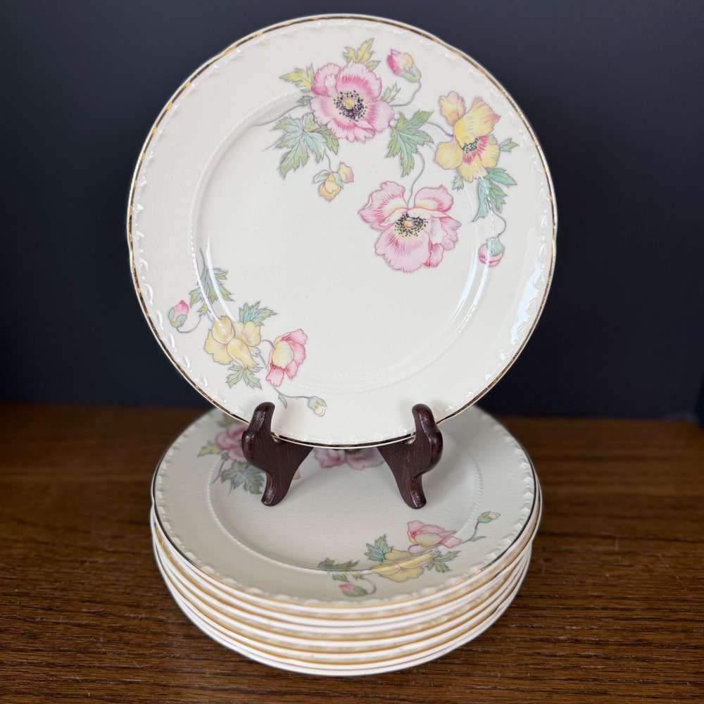 Vintage Crooksville China James California Poppy 7" Bread Dessert Plate Set of 6